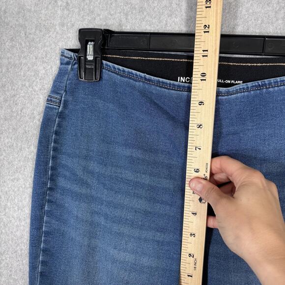 INC Denim Flare Bell Bottom Jean 6P Pull On High Rise Raw Frayed Stretch Jegging - Picture 6 of 13